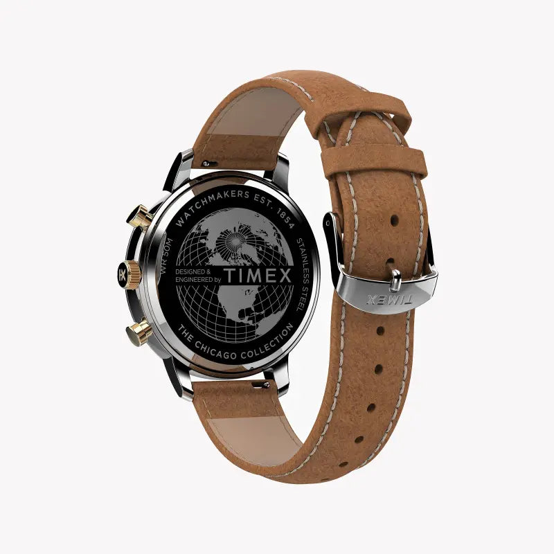 TIMEX CITY COLLECTION CHICAGO TW2U39000 – HERRENUHR MIT BLAUEM ZIFFERBLATT UND BRAUNEM LEDER