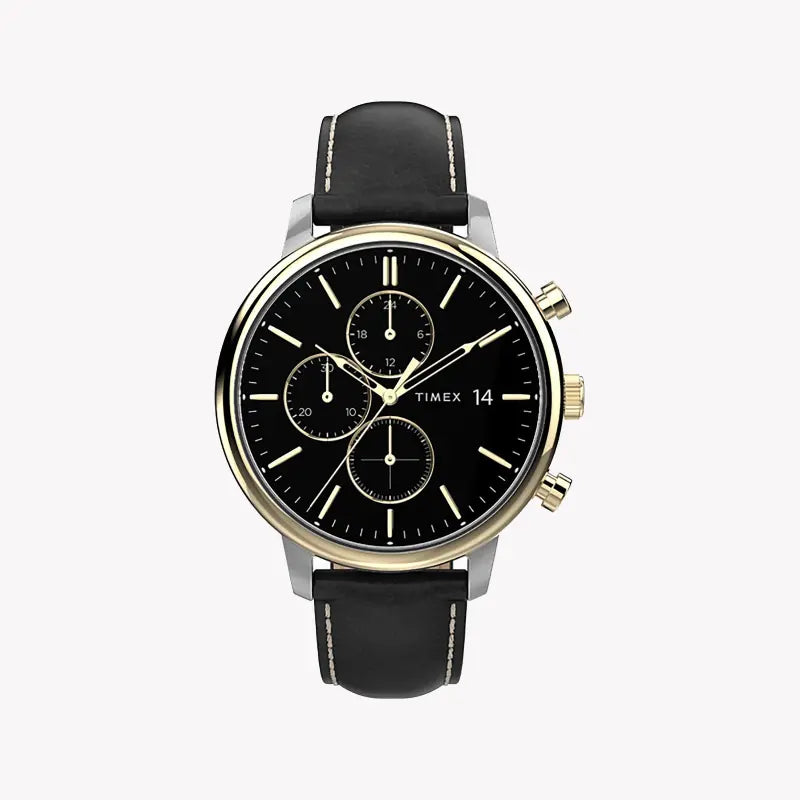 Timex Men's Black Leather Watch, Brass Case | Tw2u39100 by i-watch