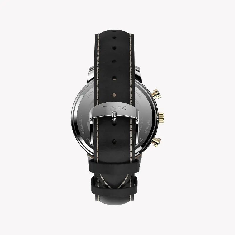 Timex City Collection Chicago TW2U39100 – Herren-Chronographenuhr aus schwarzem Leder und Messing