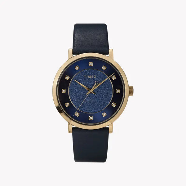 Timex Women's Blue Leather Watch, Brass Case | Tw2u41100