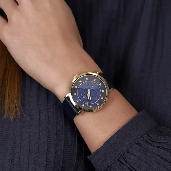 Timex Women's Blue Leather Watch, Brass Case | Tw2u41100