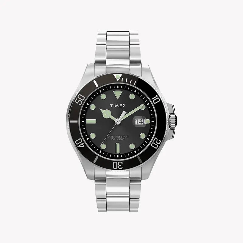 Timex Men's Silver Stainless Steel Watch, Black Dial | Tw2u41800