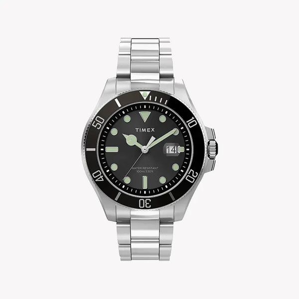 Timex Men's Silver Stainless Steel Watch, Black Dial | Tw2u41800