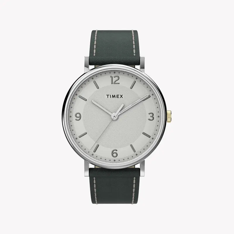 Timex Men's Gray Leather Watch, White Dial | Tw2u67500