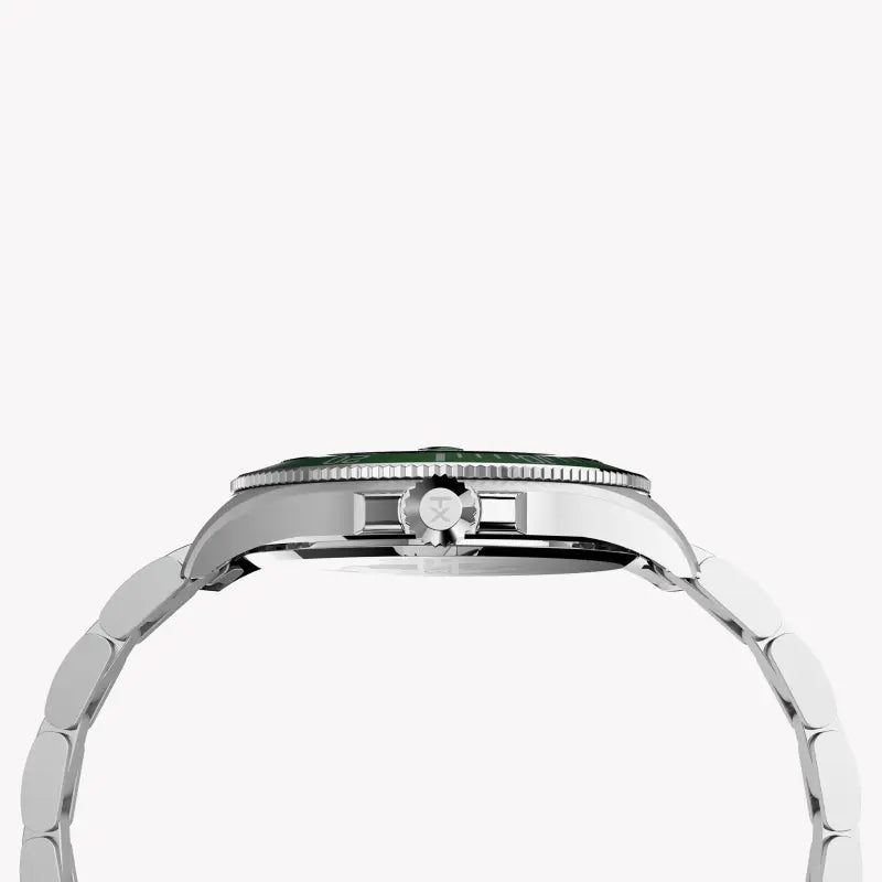 TIMEX Herrenuhr Harbourside Coast TW2U72000 – Stilvolle Uhr mit grünem Zifferblatt und silbernem Edelstahl