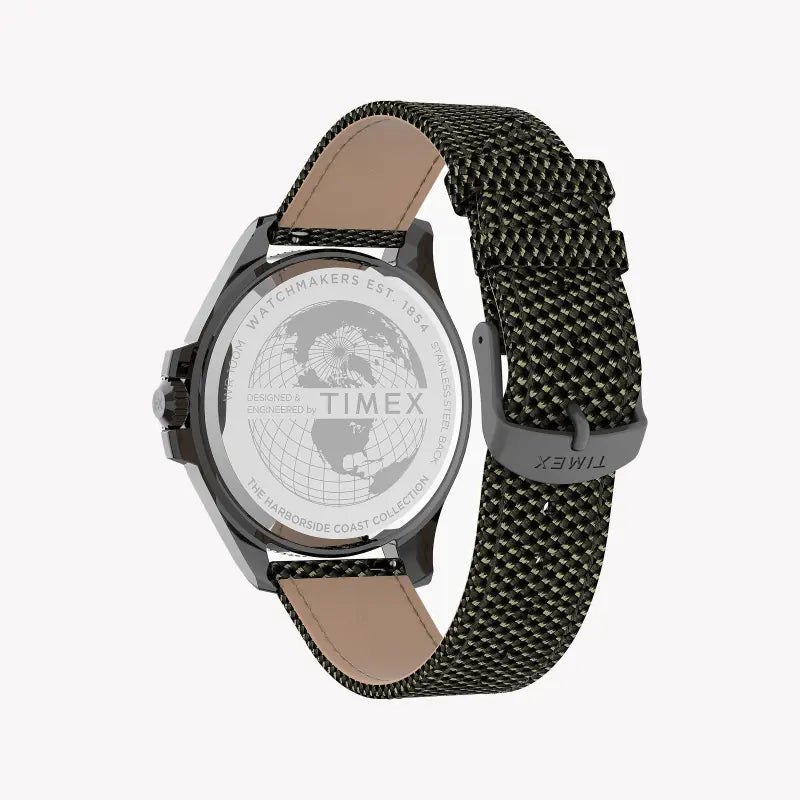 TIMEX CITY COLLECTION HARBORSIDE COAST – STILVOLLE HERRENUHR mit grünem Stoffarmband und schwarzem Zifferblatt