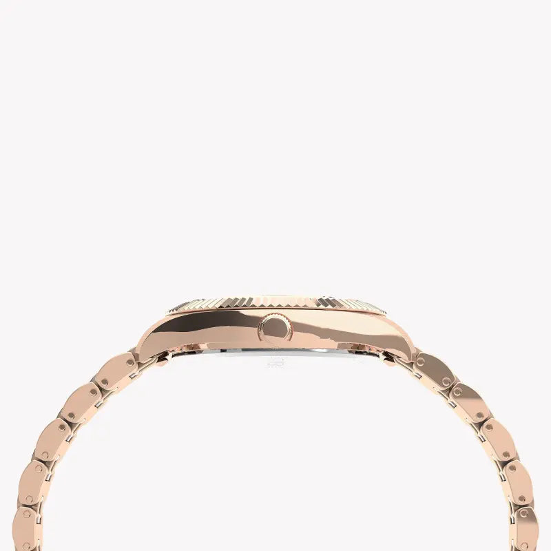 ساعة تايمكس النسائية بهيكل من الستانلس ستيل باللون الذهبي الوردي وسوار من الستانلس ستيل باللون الذهبي الوردي