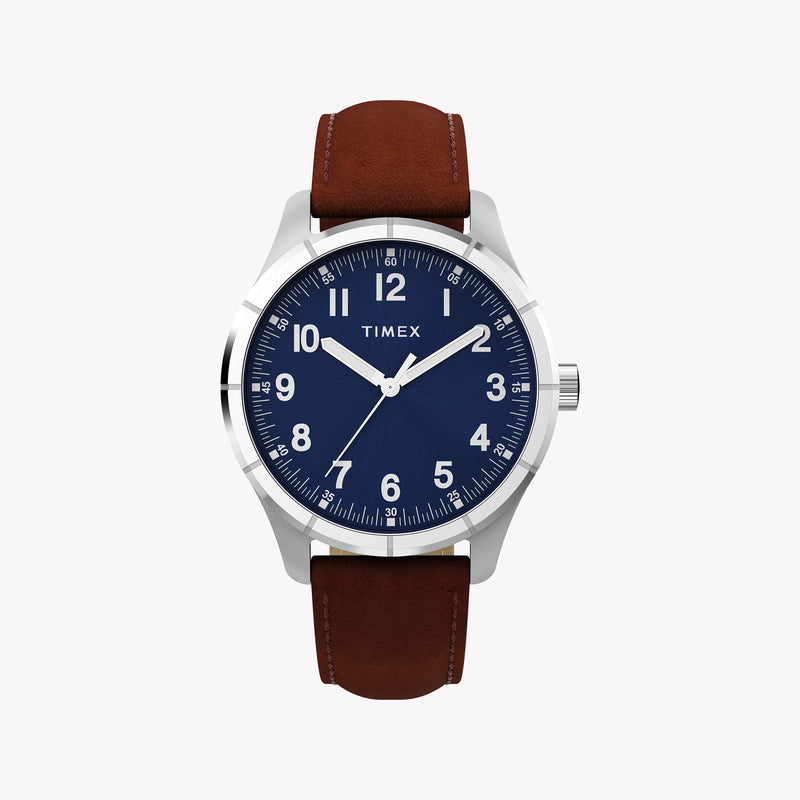Mens Main Street Silver Tone Case Brown Strap Blue Dial Watch | TW2Y16200 by i-watch