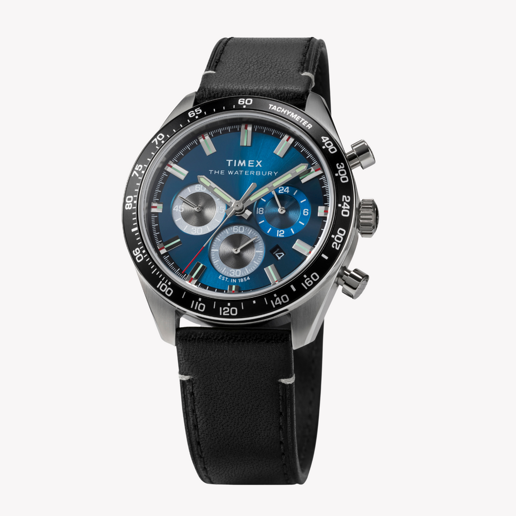 Timex Men's Steel/Blue, Leather/Black | Tw2y18600