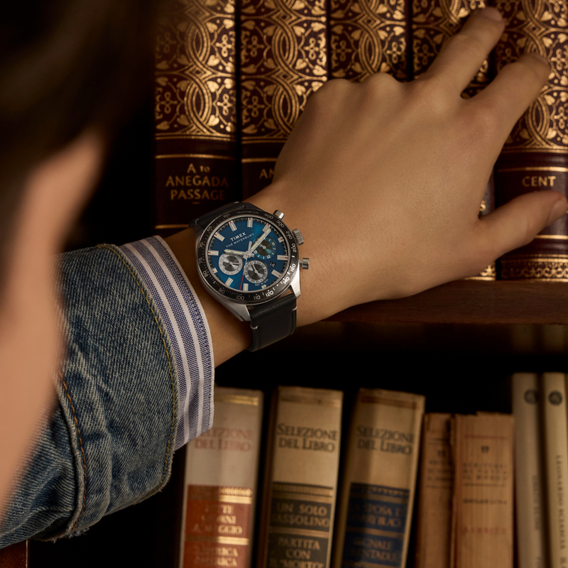 Timex Men's Steel/Blue, Leather/Black | Tw2y18600 by i-watch