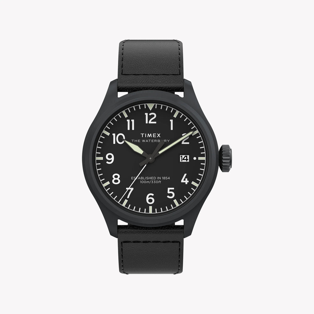 Waterbury ACE SST Black Dial Black Leather Strap Watch TW2Y18900