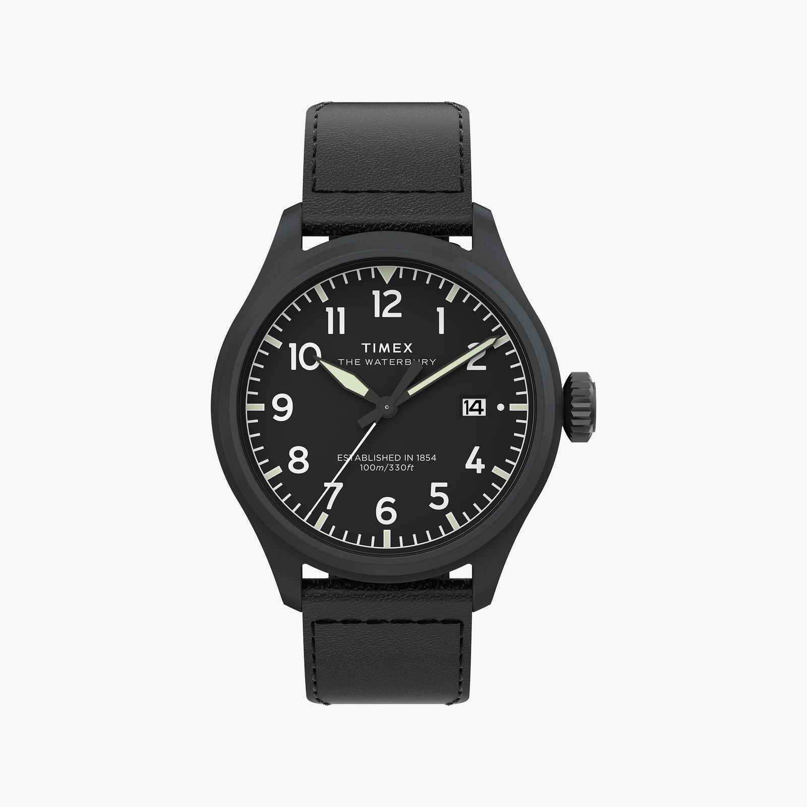 Waterbury ACE SST Black Dial Black Leather Strap Watch TW2Y18900