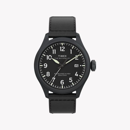 Waterbury ACE SST Black Dial Black Leather Strap Watch TW2Y18900