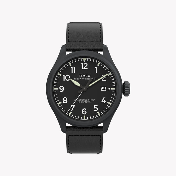 Waterbury ACE SST Black Dial Black Leather Strap Watch TW2Y18900