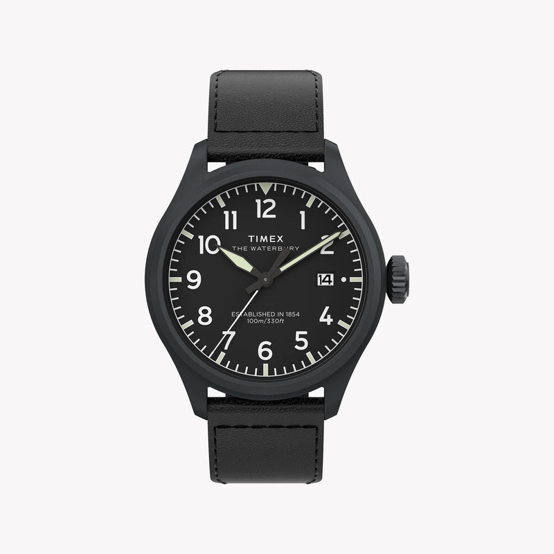 Waterbury ACE SST Black Dial Black Leather Strap Watch TW2Y18900