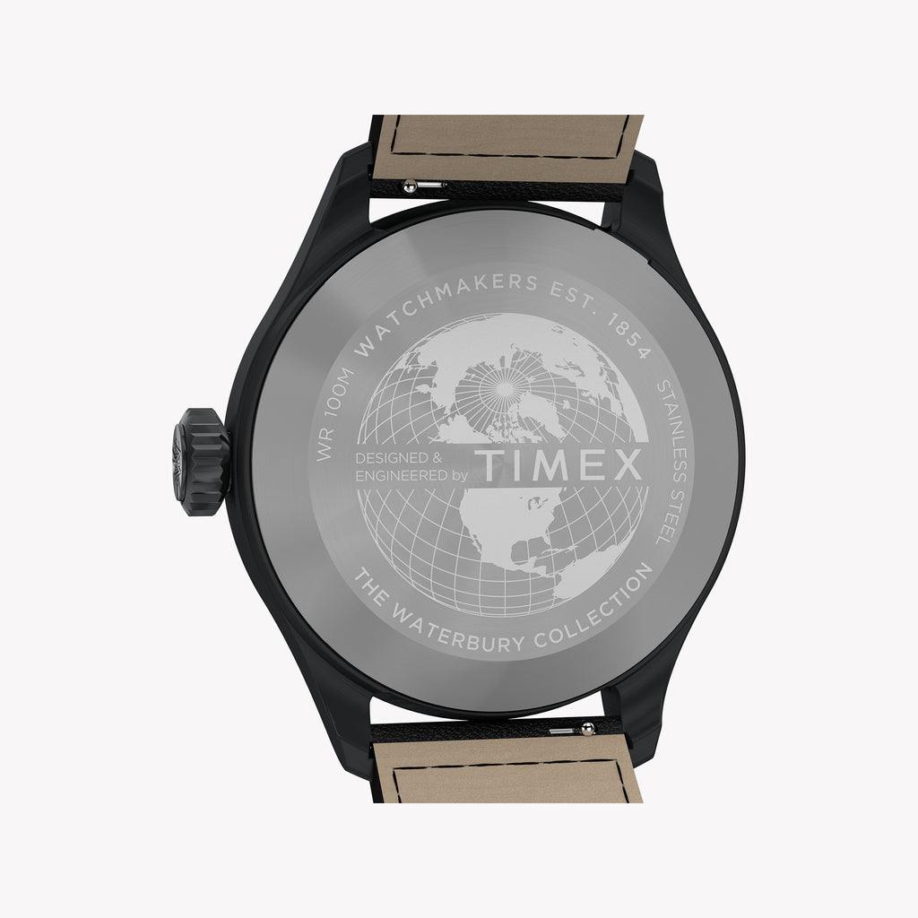 Waterbury ACE SST Black Dial Black Leather Strap Watch TW2Y18900