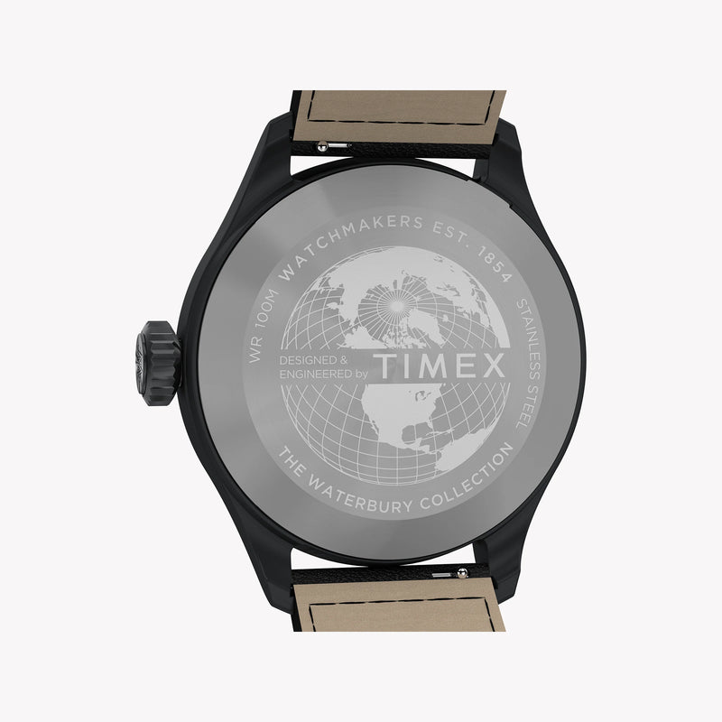 Waterbury ACE SST Black Dial Black Leather Strap Watch TW2Y18900