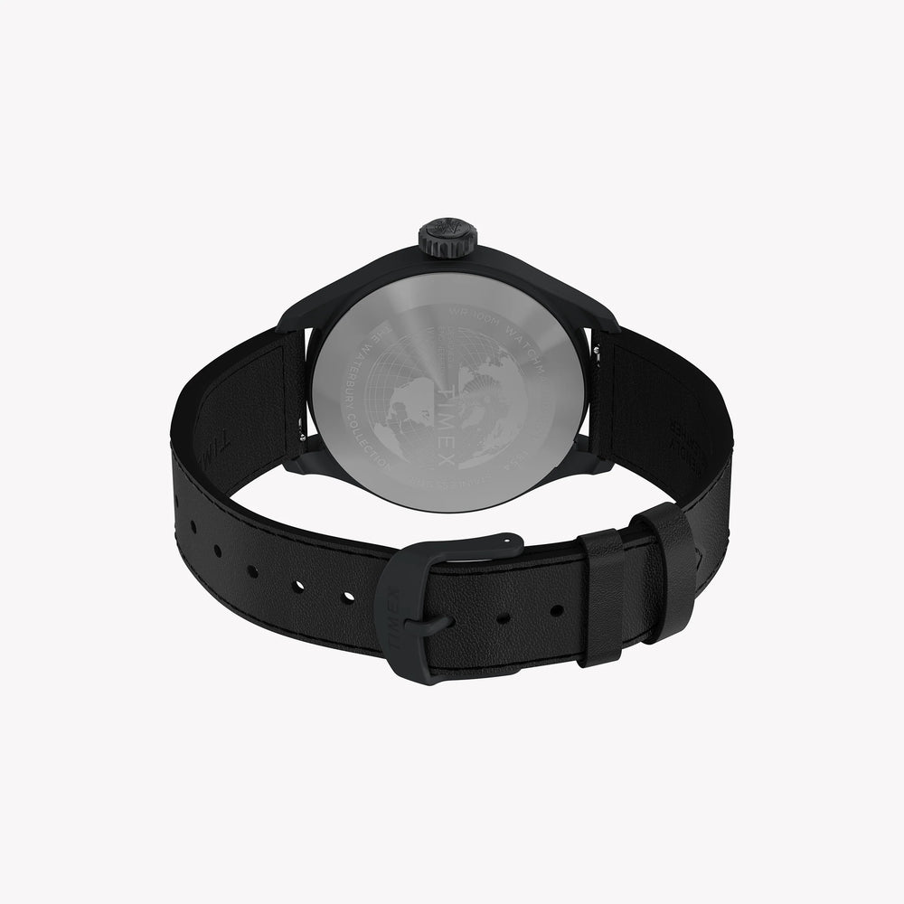 Waterbury ACE SST Black Dial Black Leather Strap Watch TW2Y18900