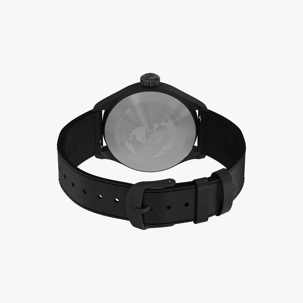 Waterbury ACE SST Black Dial Black Leather Strap Watch TW2Y18900