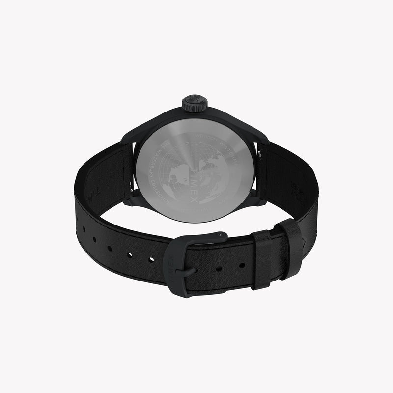 Waterbury ACE SST Black Dial Black Leather Strap Watch TW2Y18900