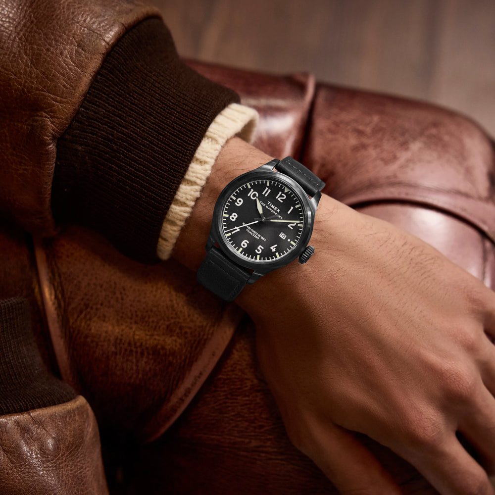 Waterbury ACE SST Black Dial Black Leather Strap Watch TW2Y18900