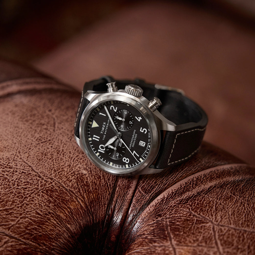 Waterbury Ace Chronograph SST Silver Dial Brown Leather Strap | TW2Y19000 by i-watch