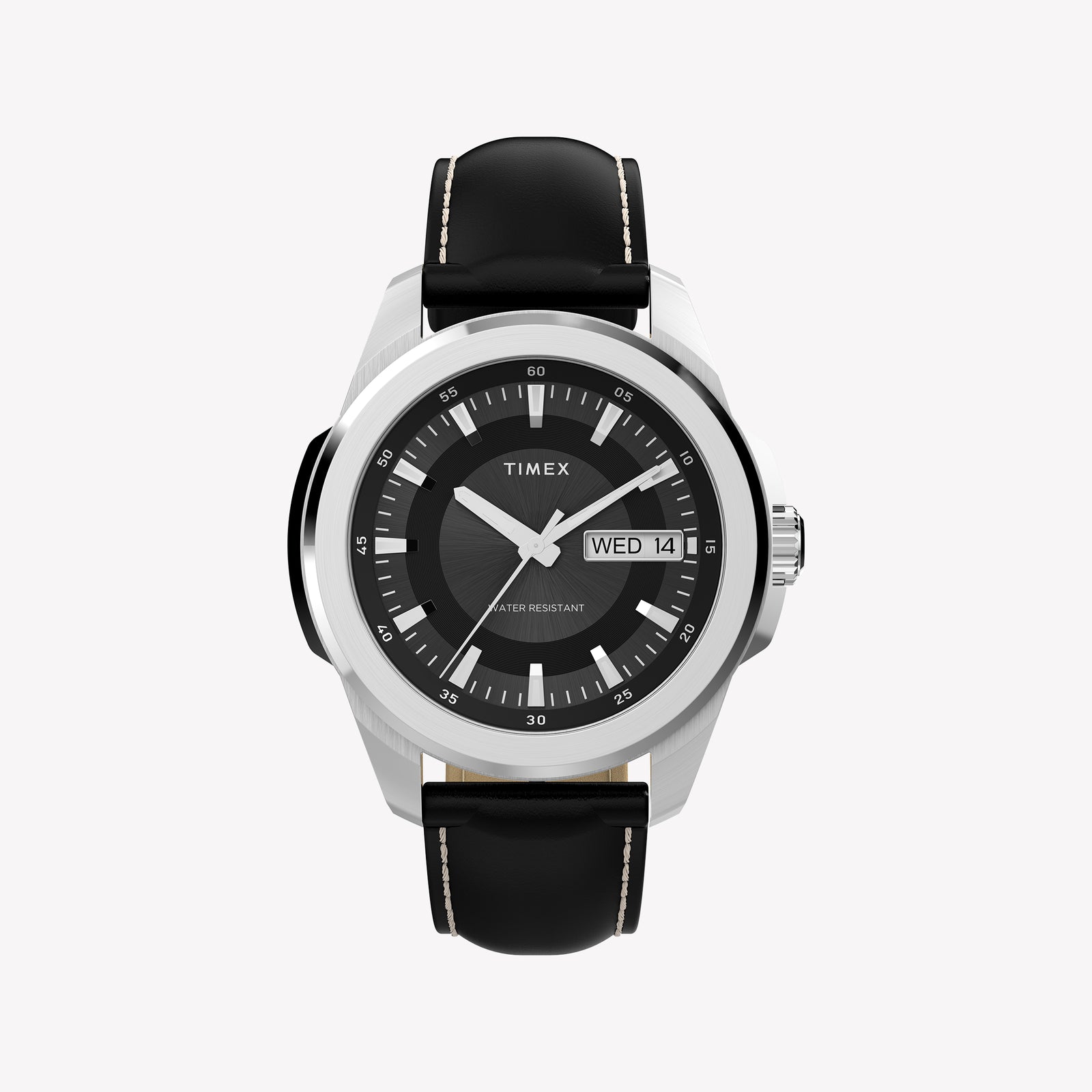 TIMEX Men's Silver-Tone Steel, Black Leather | TW2Y20600