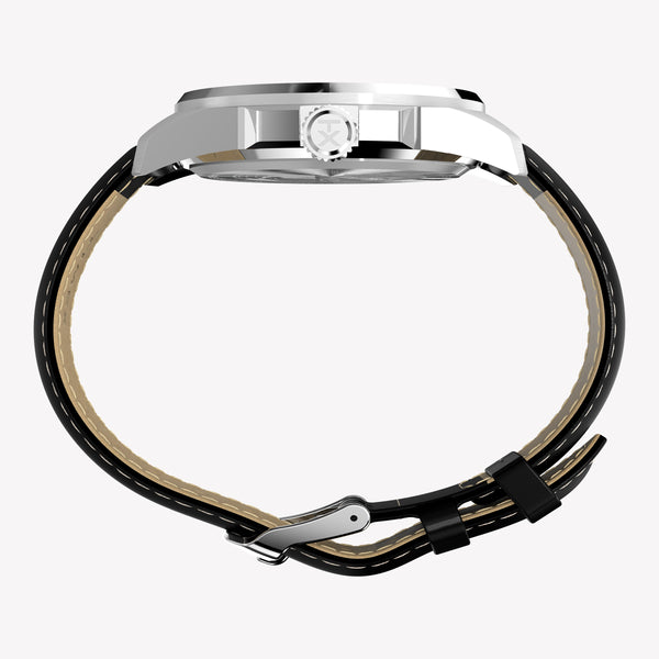 TIMEX Men's Silver-Tone Steel, Black Leather | TW2Y20600
