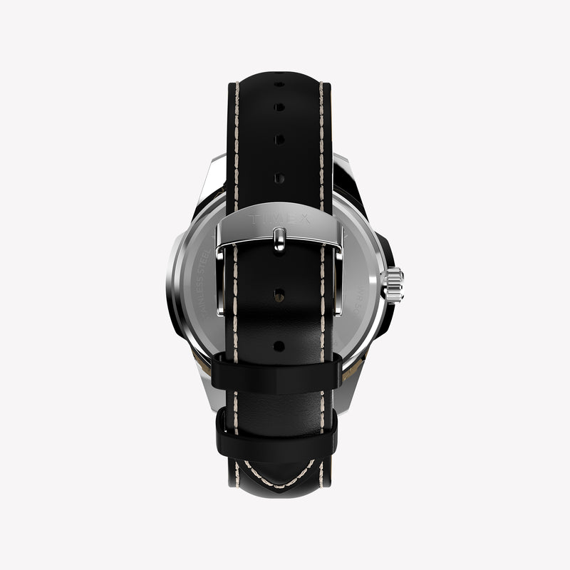 TIMEX Men's Silver-Tone Steel, Black Leather | TW2Y20600