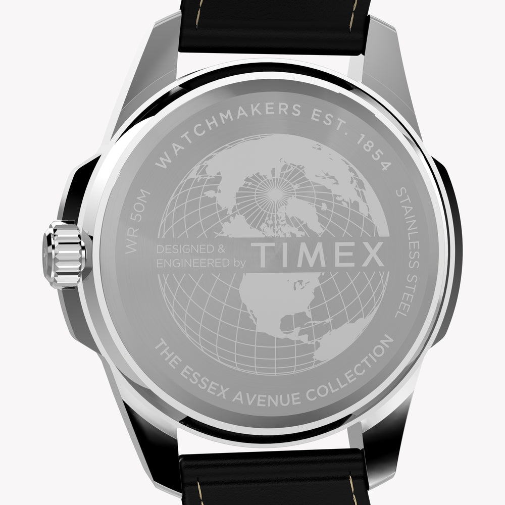 TIMEX Men's Silver-Tone Steel, Black Leather | TW2Y20600