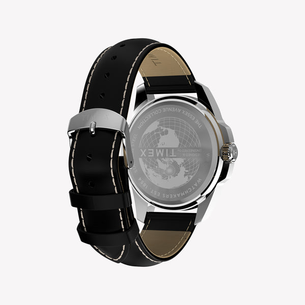TIMEX Men's Silver-Tone Steel, Black Leather | TW2Y20600