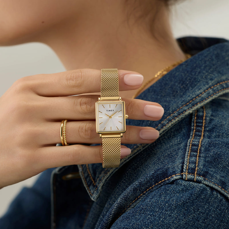 Transcend Gold-Tone Rectangle Case & Bracelet with Silver Dial | TW2Y26100 by i-watch