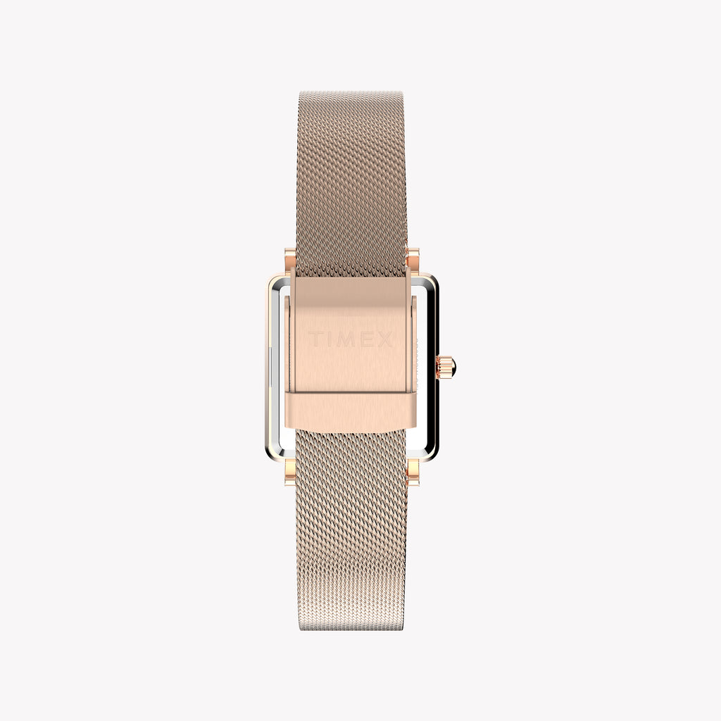 Transcend Rose Gold-tone Rectangle Watch with Silver Dial TW2Y26200 | Women’s Elegant Timepiece