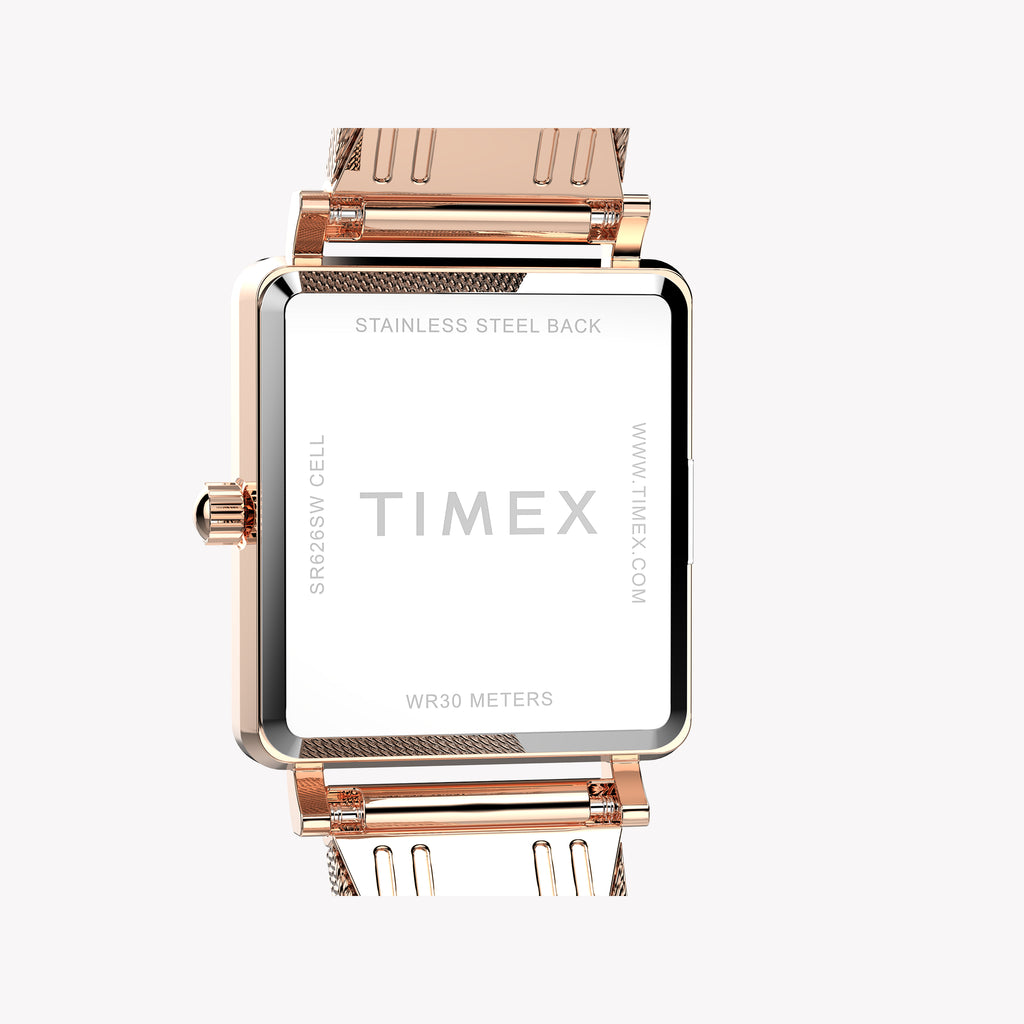 Transcend Rose Gold-tone Rectangle Watch with Silver Dial TW2Y26200 | Women’s Elegant Timepiece