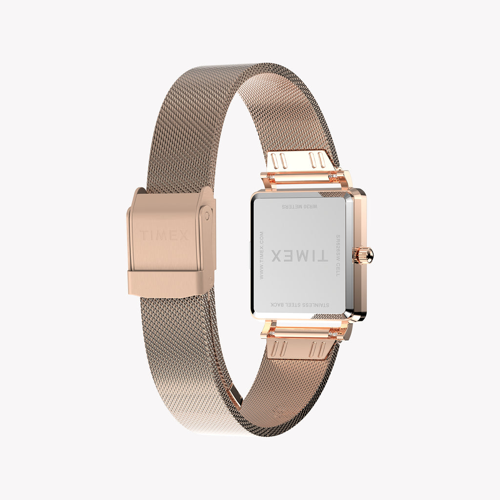 Transcend Rose Gold-tone Rectangle Watch with Silver Dial TW2Y26200 | Women’s Elegant Timepiece