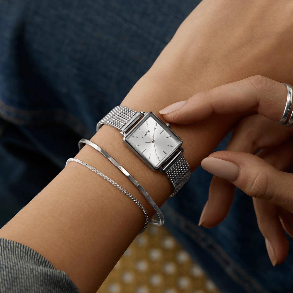 Transcend Rectangle Silver-tone Case & Bracelet with Silver Dial | TW2Y26300 by i-watch