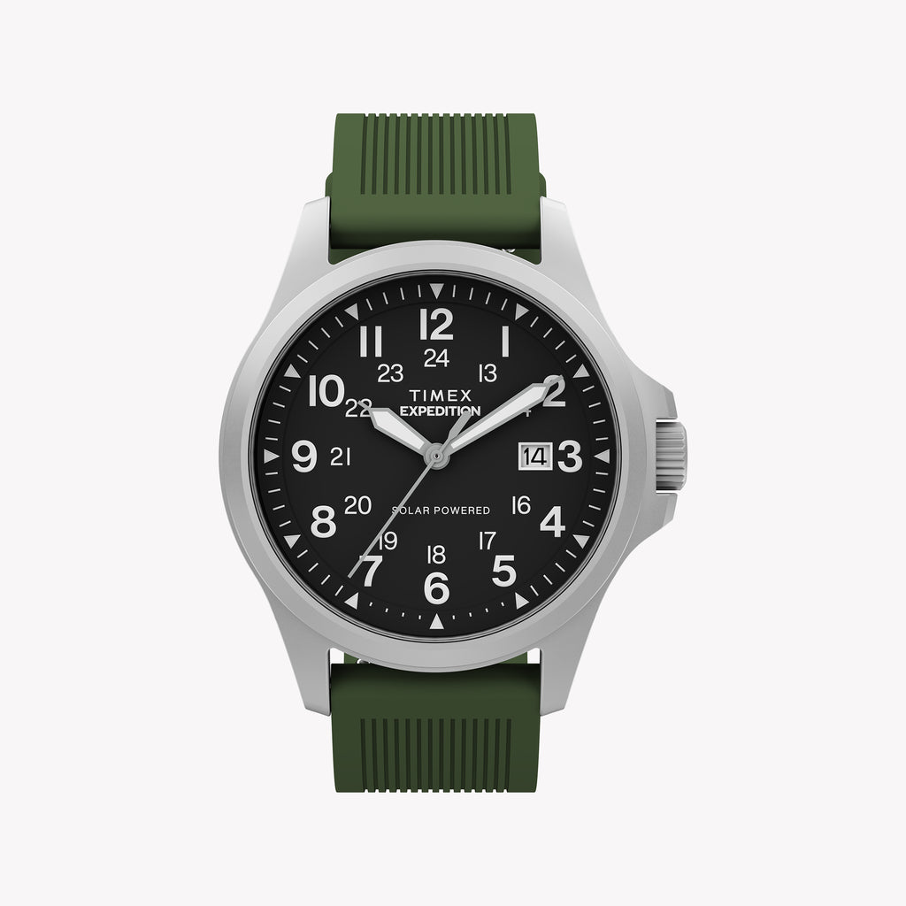 Expedition Field Post Solar 41mm SST Black Dial Green Silicone Strap | TW2Y31600
