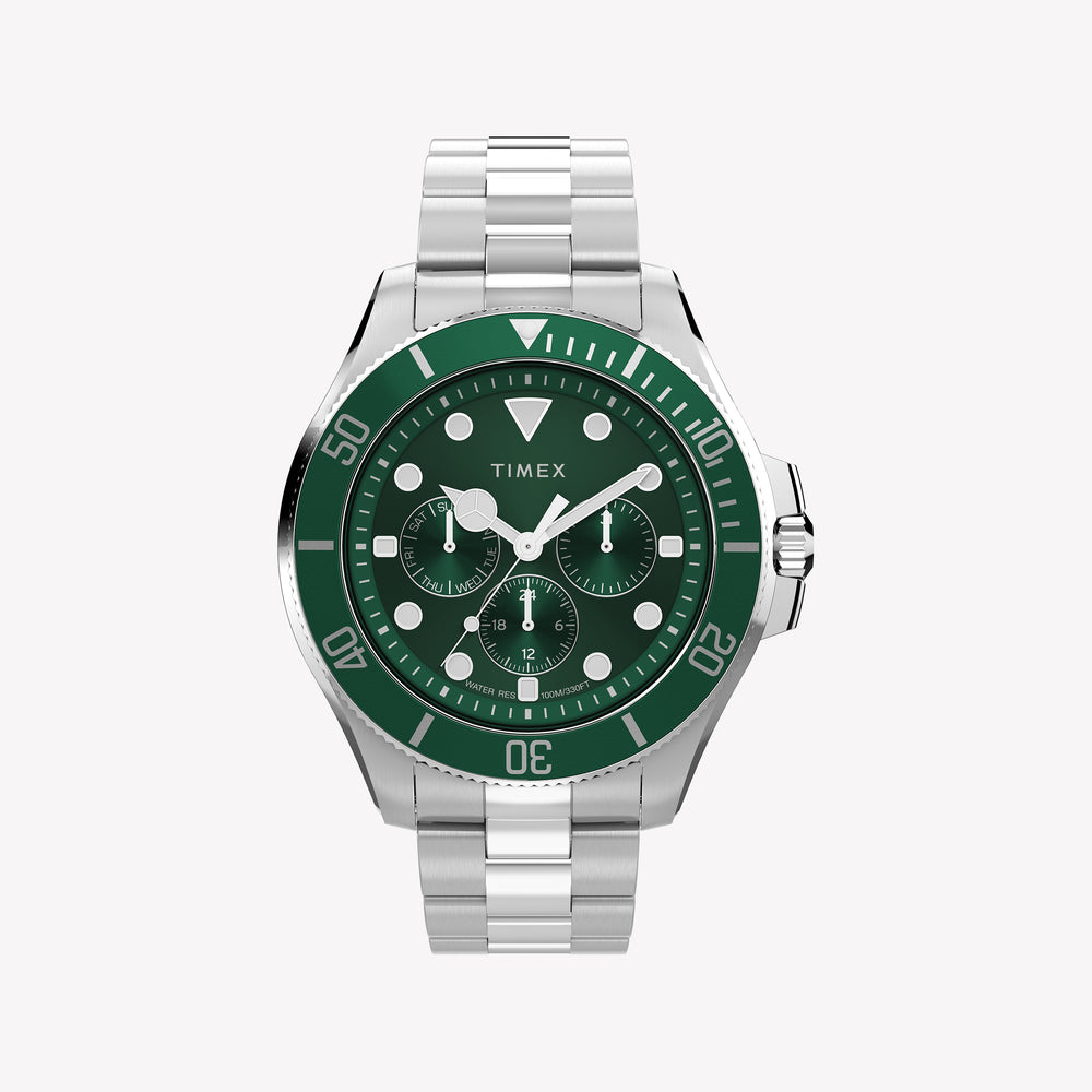 Timex Men's Silver-Tone Stainless Steel, Green Dial | TW2Y33200