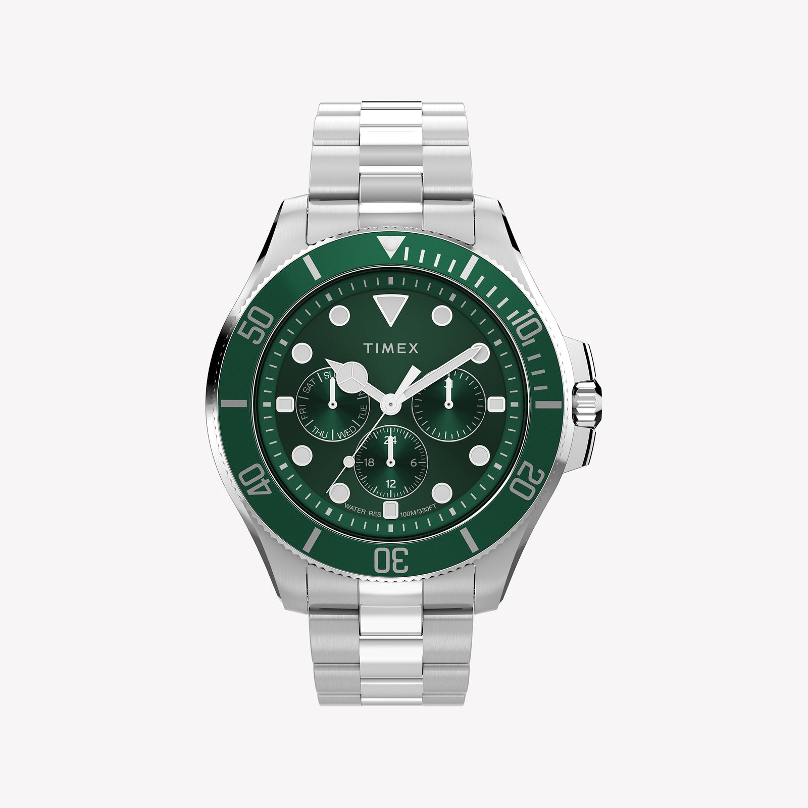 Timex Men's Silver-Tone Stainless Steel, Green Dial | TW2Y33200