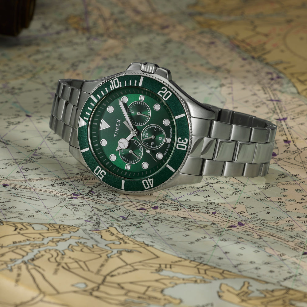Timex Men's Silver-Tone Stainless Steel, Green Dial | TW2Y33200