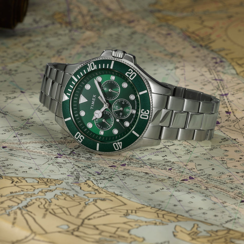 Timex Men's Silver-Tone Stainless Steel, Green Dial | TW2Y33200
