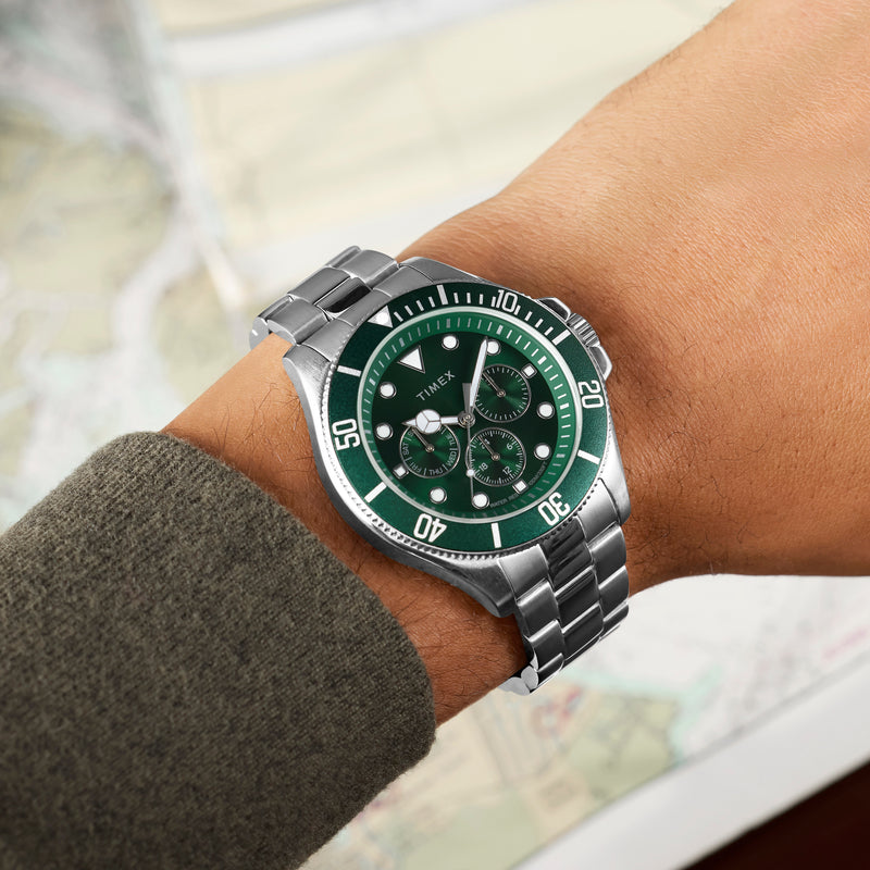 Timex Men's Silver-Tone Stainless Steel, Green Dial | TW2Y33200