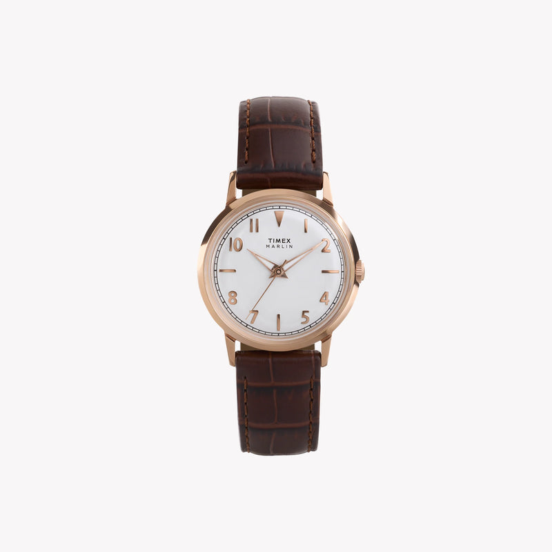 Marlin 34mm Rose Gold Tone Case Brown Strap Silver Dial TW2Y37700 by i-watch