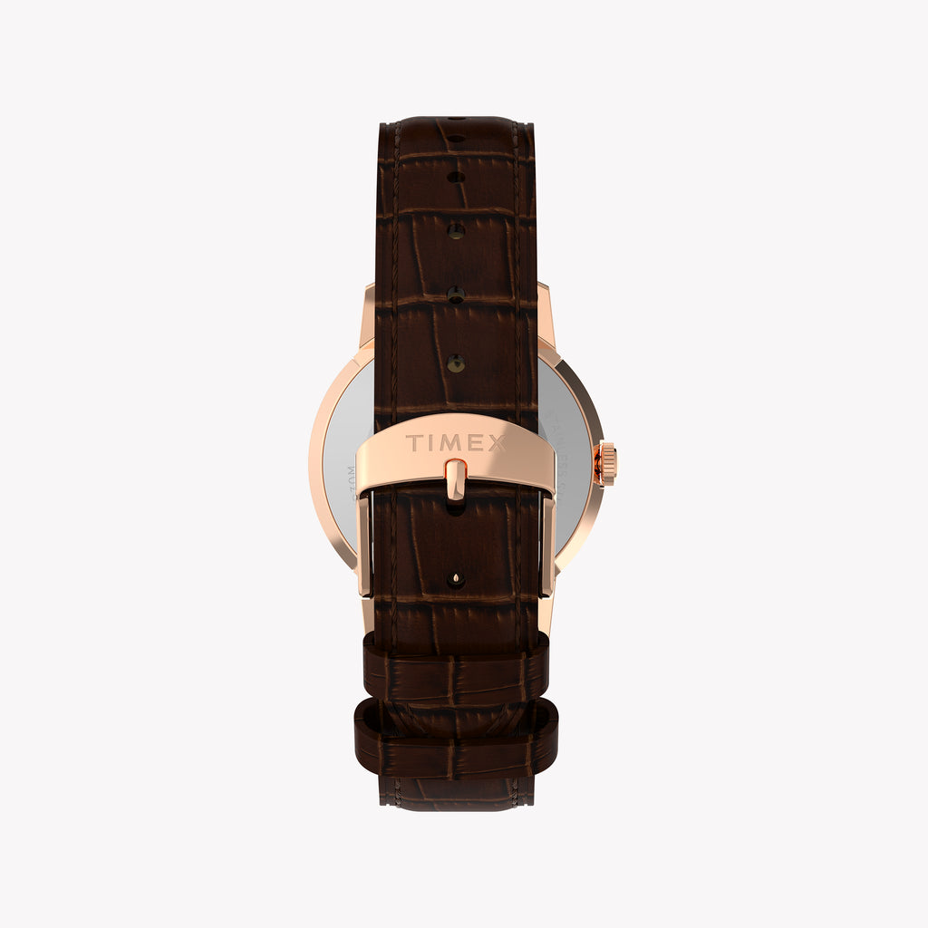 Marlin 34mm Rose Gold Tone Case Brown Strap Silver Dial TW2Y37700