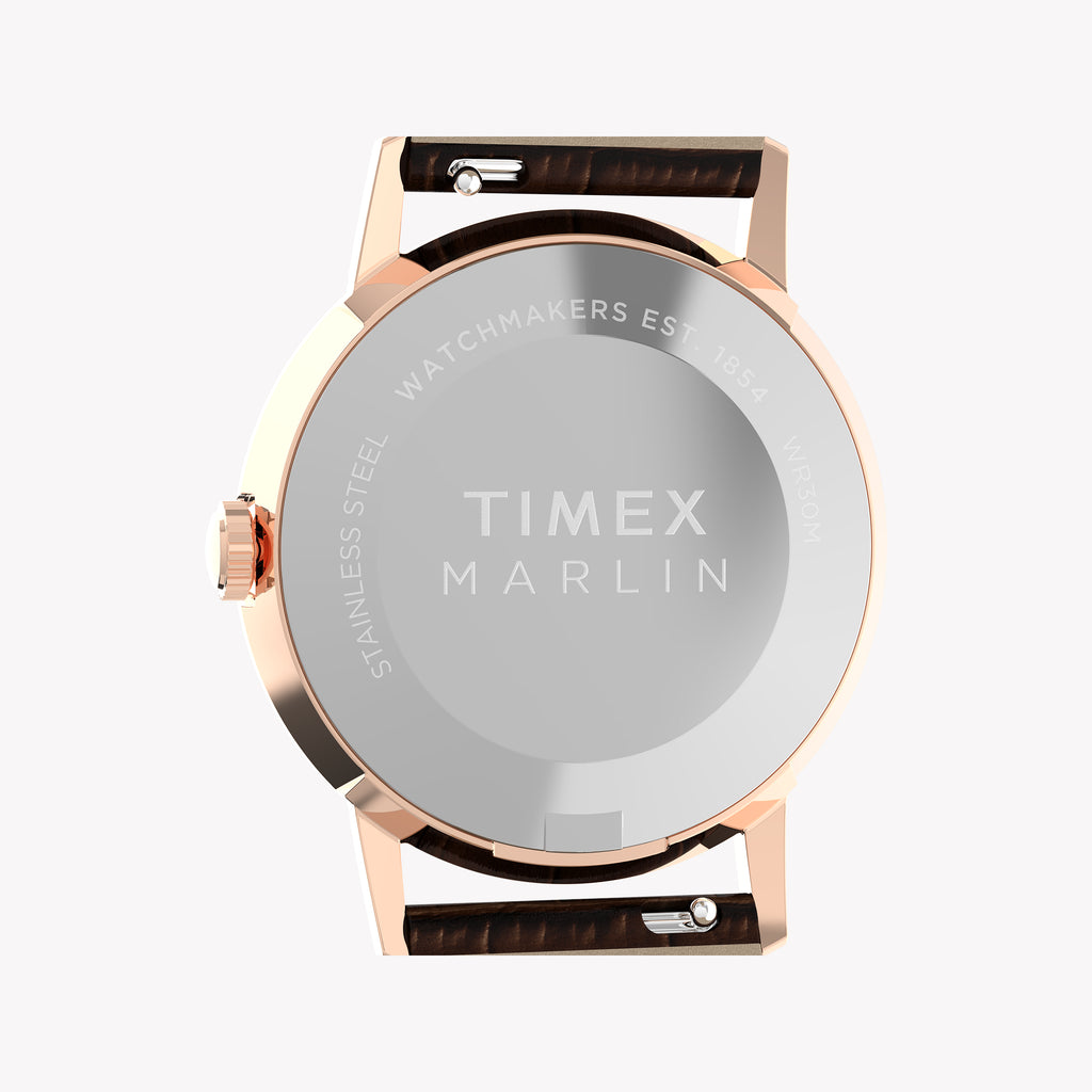 Marlin 34mm Rose Gold Tone Case Brown Strap Silver Dial TW2Y37700