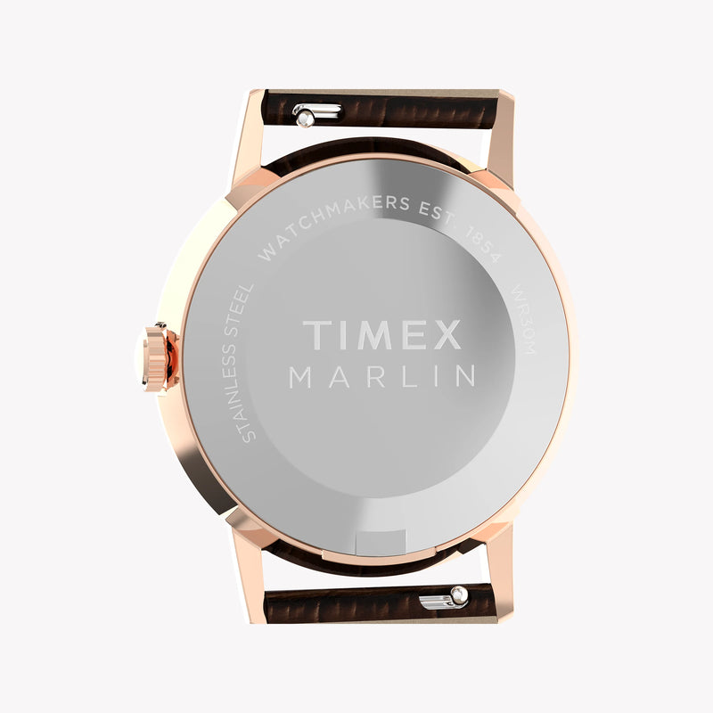 Marlin 34mm Rose Gold Tone Case Brown Strap Silver Dial TW2Y37700 by i-watch