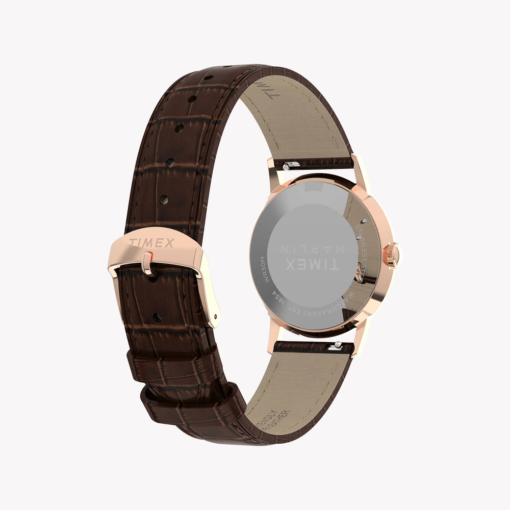 Marlin 34mm Rose Gold Tone Case Brown Strap Silver Dial TW2Y37700 by i-watch