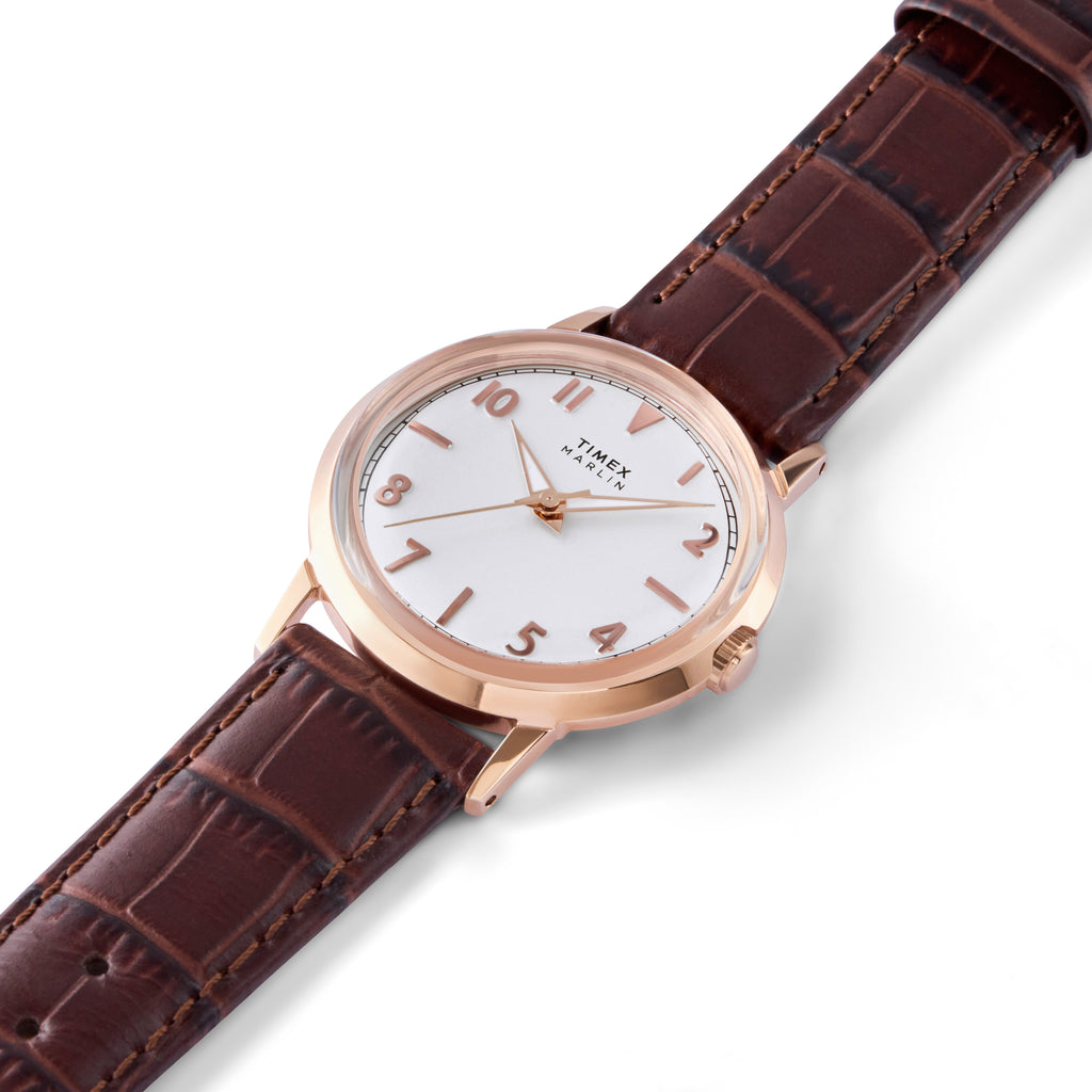 Marlin 34mm Rose Gold Tone Case Brown Strap Silver Dial TW2Y37700