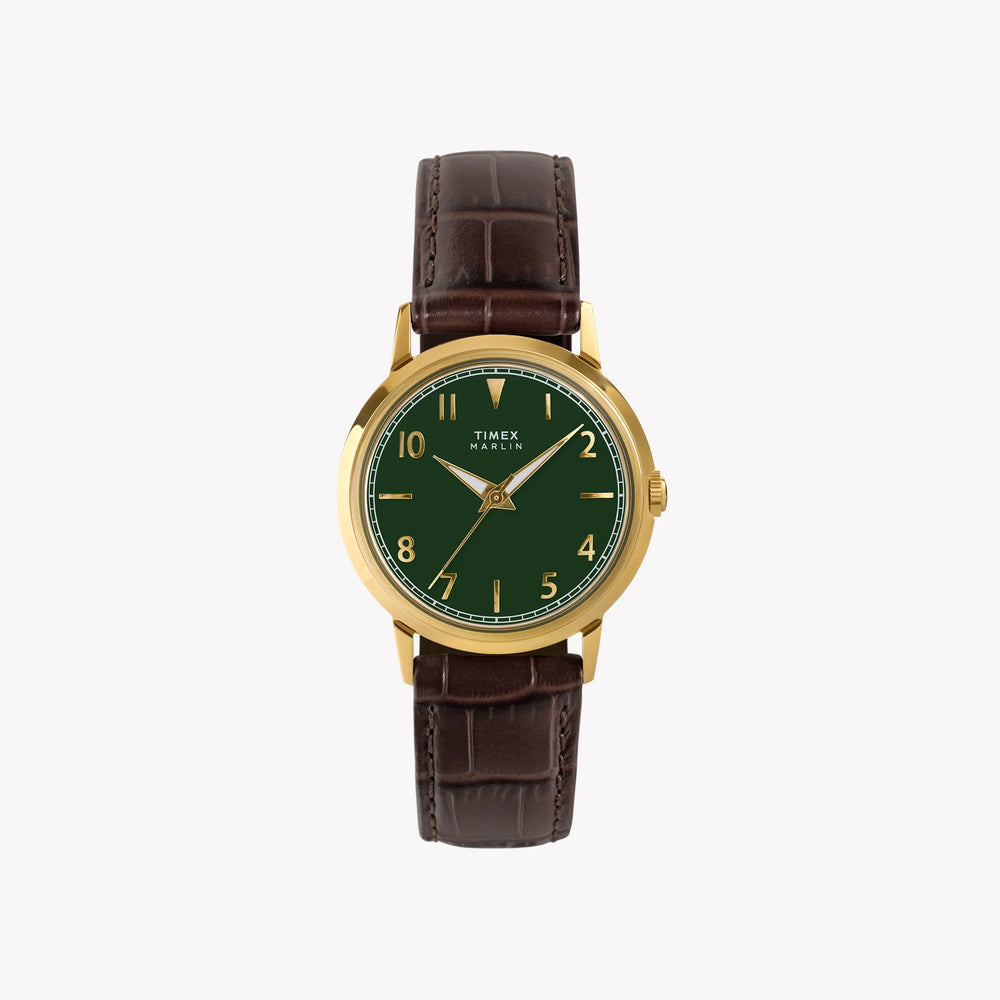 Marlin 34mm Gold Tone Case Brown Strap Green Dial Watch | TW2Y37800 by i-watch