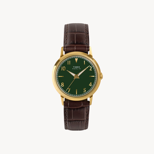 Marlin 34mm Gold Tone Case Brown Strap Green Dial Watch | TW2Y37800